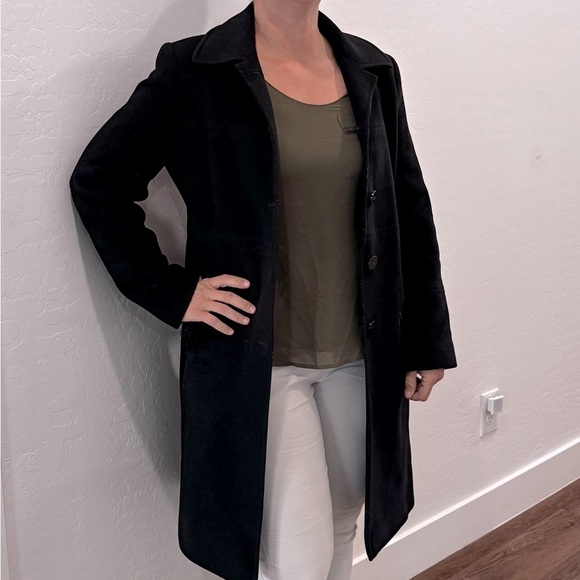 Women’s *Larry Levine* Design Elegant Black Lambswool & Cashmere Wool Coat - Picture 2 of 10